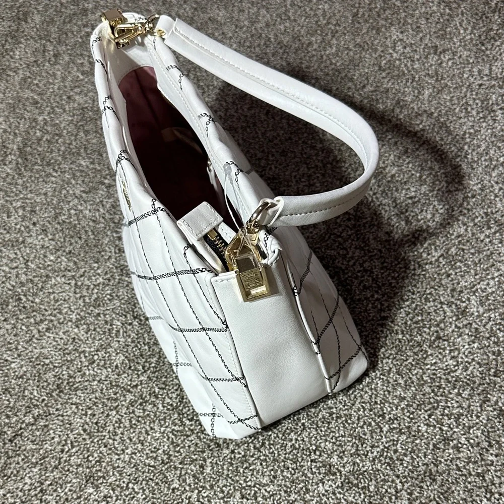 kate spade White Quilted Leather Shoulder Bag with Gold Hardware